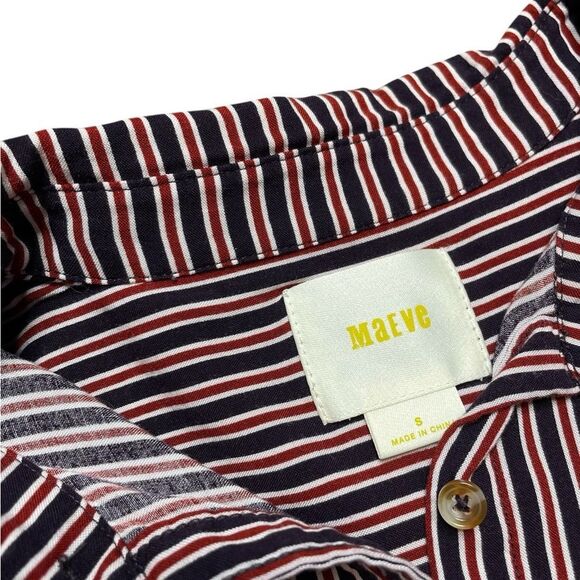 MAEVE ANTHROPOLOGIE Adelaide Poplin Button Down Shirt Red Blue Striped Small - Picture 10 of 11
